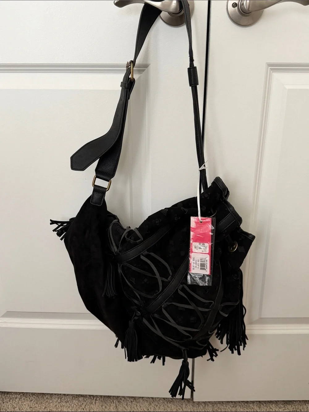 Not Rated Blaire Black Faux Suede Bucket Bag with Lace-Up Detail